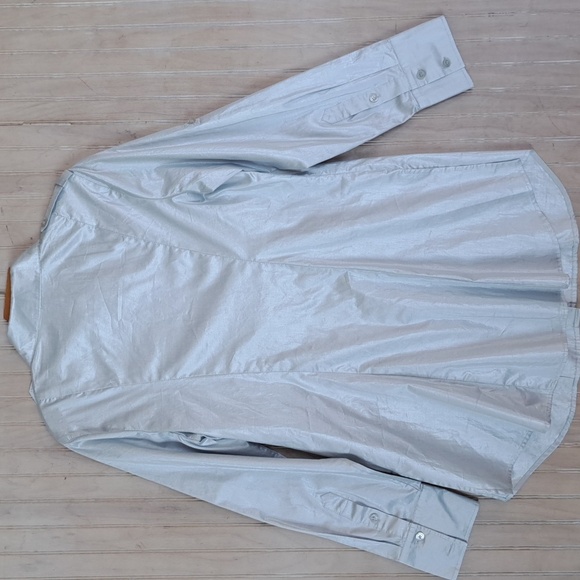 Luisa Cerano Silver Metallic Dressy Long Sleeve Utility Button Down Tunic Blouse - Picture 12 of 13